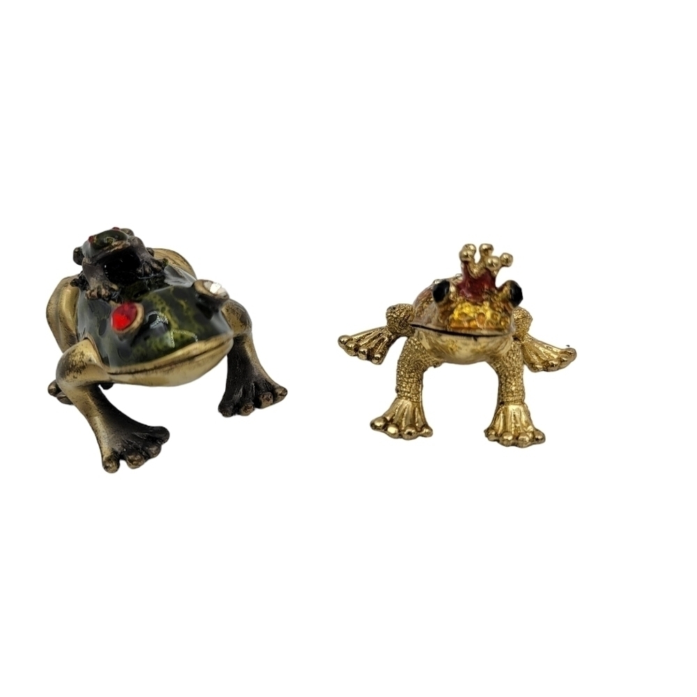 2 frog trinket boxes enameled gold tone - Picture 3 of 8